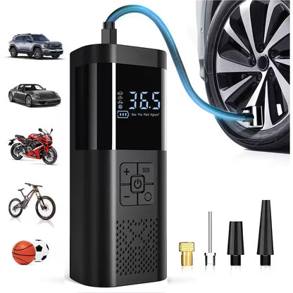 Portable Tire Inflator 150PSI | Digital Display, LED Lighting, Triple Speed, Wireless, USB Charging, Suitable for Cars, Motorcycles, Bicycles, Sports Balls