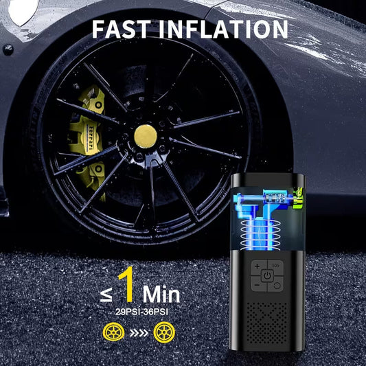 Portable Tire Inflator 150PSI | Digital Display, LED Lighting, Triple Speed, Wireless, USB Charging, Suitable for Cars, Motorcycles, Bicycles, Sports Balls