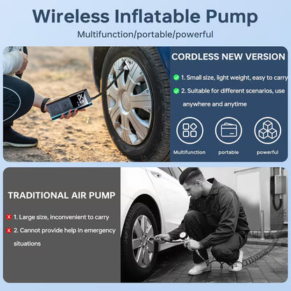 Portable Tire Inflator 150PSI | Digital Display, LED Lighting, Triple Speed, Wireless, USB Charging, Suitable for Cars, Motorcycles, Bicycles, Sports Balls